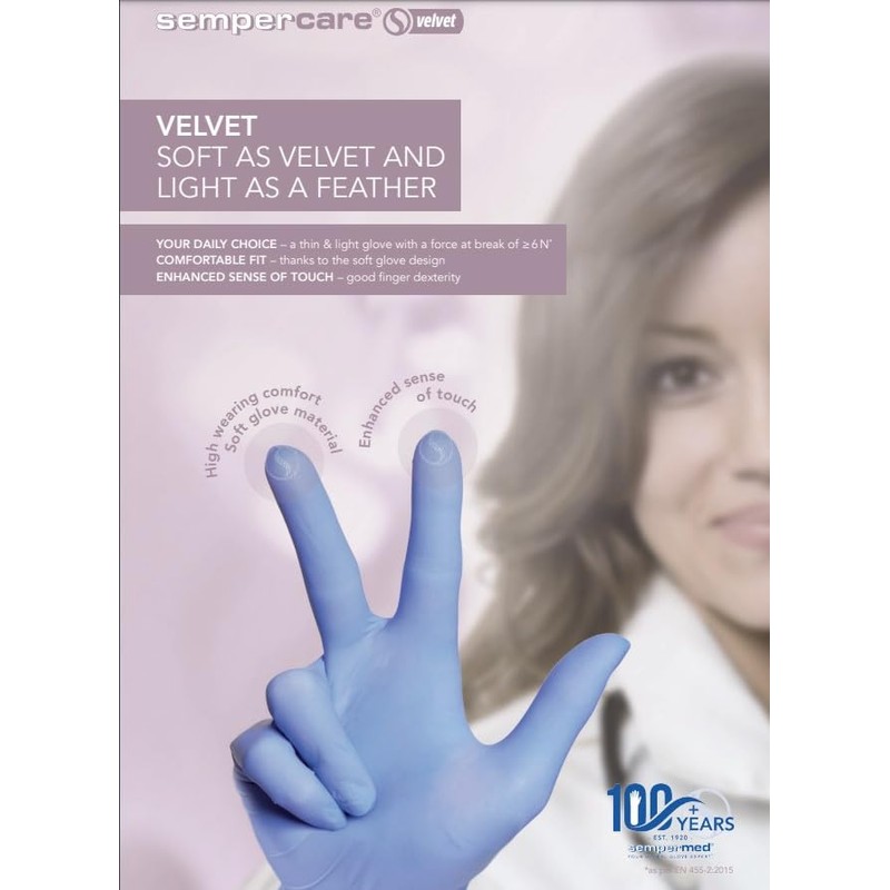 Sempercare Velvet - Guantes de nitrilo (talla M), color azul