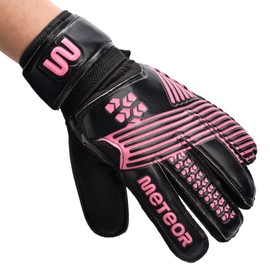 meteor Goalie Gloves for Kids Goalkeeper Gloves Football Goalkeeping Gloves Boys Youth Adult Junior Children Strong Keeper Grip Finger Protection Prevent Injuries Embossed Back Football (Pink2, #5)