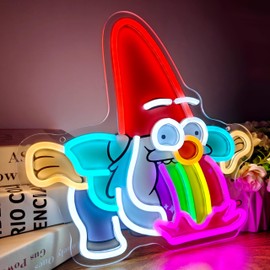 Gnome Puking Rainbows Neon Sign Quirky & Humorous LED Art for Fun Decor Rainbow Gnome Neon Lights for Bedroom Home Bar Kids Rooms Game Room Living Room Wall Decoration Holiday Gifts