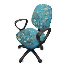 Tongluoye Van Gogh Almond Blossom Computer Chair Covers 2 Piece Stretchable Office Seat Cover Anti-Slip Seat and Back Cover Decorative Universal Slipcover for Rotating Chair Gaming Chair Office