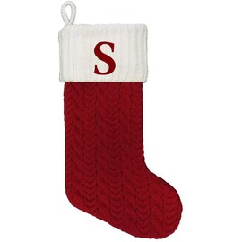 St. Nicholas Square 21 Inch Cable Knit Monogram Christmas Stocking (Embroidered S)