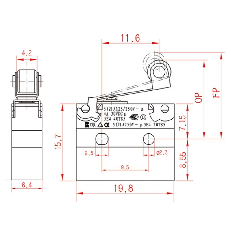 SJZBIN Black Micro Switch Waterproof IP67 Sealed Roller Lever Limit