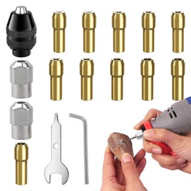 16Pcs Chuck Keys for Drill,Multi Chuck Set for Dremel Collet Nut Kit,Brass Collet Set 0.5-3.2mm Shank Replacement Accessory for Dremel（3000 4000 7700 8200）