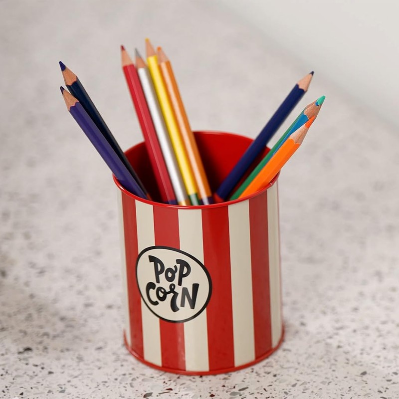 balvi Pen Holder Popcorn Colour Red and Beige Metal