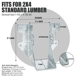 MOZCORN 10pcs Joist Hanger 2x4, Corrosion Resistant Face-Mount U Hangers for Wood Construction Connectors, 18 Gauge Thickness Double Shear Joist-to-Header Brackets