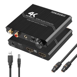 SDKDZKG 2.0 Audio Extractor, HDMI Audio Converter 4K HDMI to HDMI + Optical Spdif Toslink + 3.5mm Stereo + RCA L/R Audio Out Splitter with Volume Control Support 4K@60Hz HDCP 2.2 HDR 3D YUV 4:4:4
