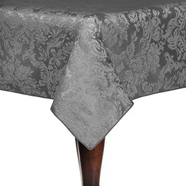 Ultimate Textile -2 Pack- Miranda 70 x 144-Inch Rectangular Damask Tablecloth - Jacquard Weave, Pewter Grey