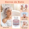 Gorro de Ducha Impermeable 5Pzs, Gorra de Baño Mujer Elástico,