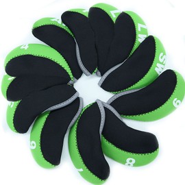 Golf Iron Head Covers Neoprene numbers Value 12 Pcs Set, Golf Iron Headcovers Protector for Club Mens Elasticity Protable Fit All Brands Not Visible (12 Pcs-Green)