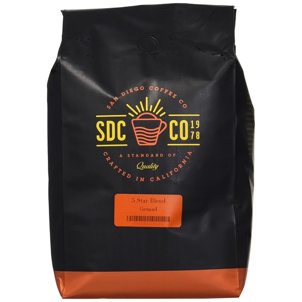 San Diego Coffee 5 Star Blend, Dark Roast, Ground, 5-Pound Bag