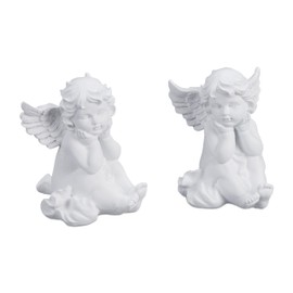 Relaxdays Grave Angel Set of 2 Weatherproof, Frost-Proof, H x W x D: 10 x 7 x 9 cm, Grave Decoration, Guardian Angel, Polyresin, White