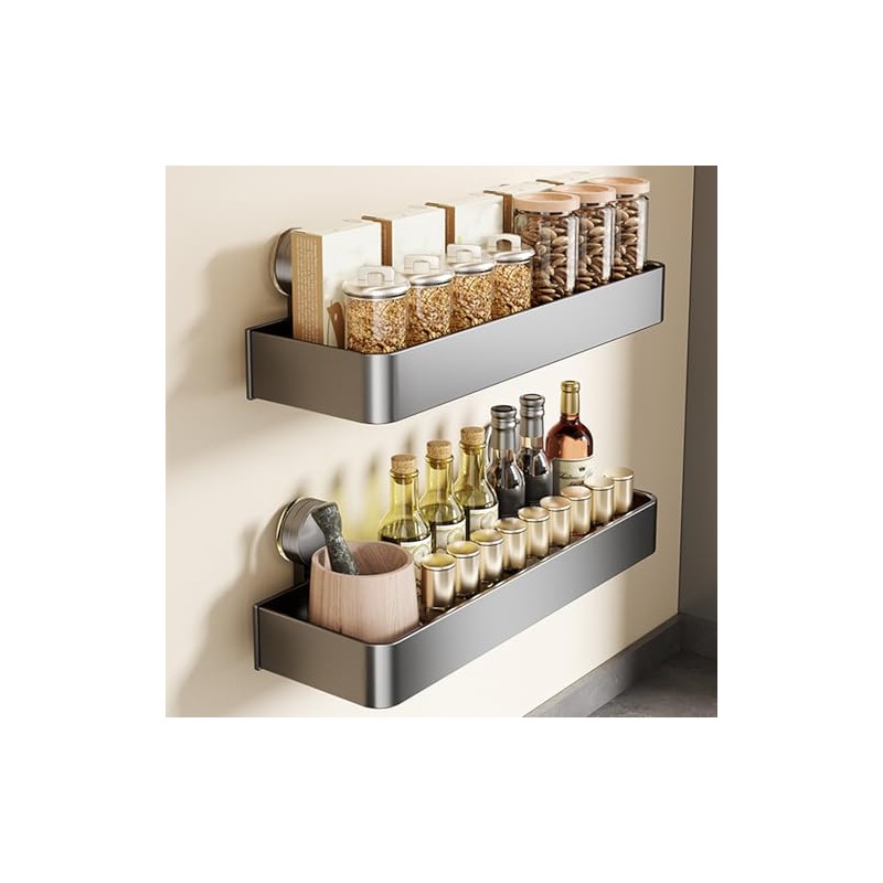 ONXE 2 Pack Suction Cup Spice Rack,Moveable Spice Shelf for