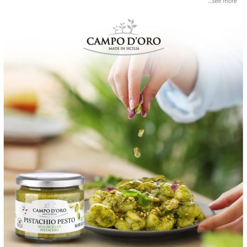 CAMPO D'ORO - Pistachio Pesto, Paste, UnSweetened, Sicilian Pesto Sauce,
