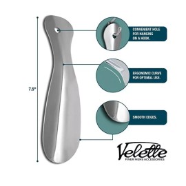 Velette 3 Pack Metal Shoe Horn 2-7.5" Long & 1- 4" Perfect Shoe Horns For Men Women Kids