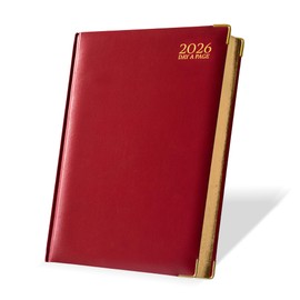 G4GADGET 2026 A4 Diary Day a Page – Red | Daily Planner with UK Holidays & Global Info | Hardback Academic Diary for Teachers, Students & Office Use | Full Page Organizer with Notes & Contacts