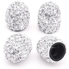 MEAJOO 4PCS Bling Crystal Diamond Tire Stem Valve Caps, Dustproof Car Wheel Tire Valve Caps Universal Tire Valve Stem Covers for Cars, SUV, Trucks, Bikes, Motorcycles, Bicycles (White)
