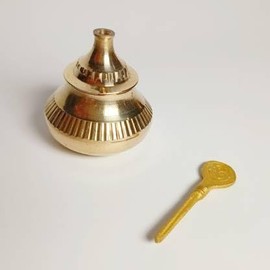 Handmade Pital Sindoor Dibbi or Kumkum/Golden Sindur Box with Stick and Sindoor, Surmedani Decorative Showpiece - (Metal, Golden Colour) (Pack of 1)