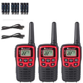 Midland - X-TALKER T31VP, 22 Channel FRS Walkie Talkie - Up to 26 Mile Range Two-Way Radio, 38 Privacy Codes, NOAA Weather Alert (3 Pack) (Black/Red)