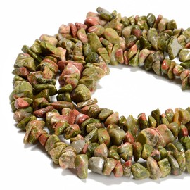 PLTbeads 7-8mm Natural Green Unakite Gemstone Chips Beads Healing Crystals Waist Bracelets Necklace Kit Irregular Stone DIY Crafts Design Jewelry Making