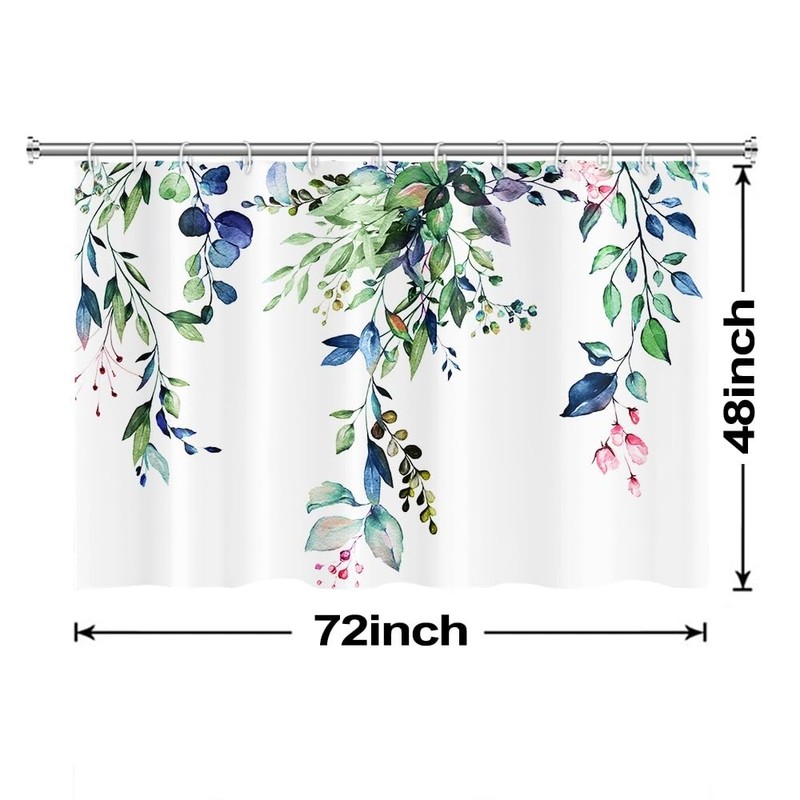 Ruelvth Short Shower Curtain, Waterproof Spring Green and Blue Eucalyptus