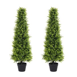 Binnny Flower 4ft Topiary Trees Artificial Outdoor Set of 2 Pack Faux Boxwood Plants Outdoor UV Resistant for Front Porch Outside 4 Foot