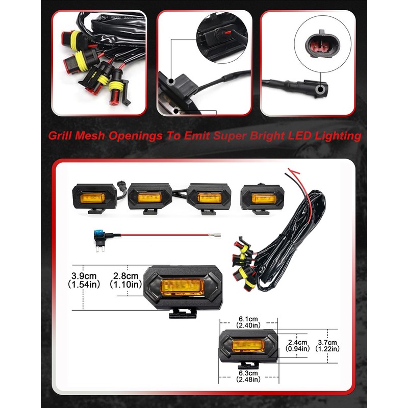 ‎MODIPIM Amber Shell Amber Light 4pcs Tacoma LED Grill Lights