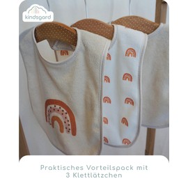 Kindsgard Happaklat Velcro Bibs Pack of 3 Dots Beige – Quick to Put on and Take Off – Baby Bib – Burp Cloths Baby – Washable up to 40 °C