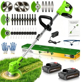 JYINRXI Cordless Weed Wacker Electric,21V Stringless Battery Powered Weed Trimmer Eater,Weed Wacker with Charger 2 Battery and 26Pcs Blades,String Trimmer/Brush Cutter/Edger for Yard and Garden