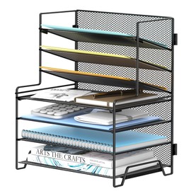 SUPEASY Organizador de archivos de escritorio de 7 niveles, organizador de papel de malla con soportes para archivos, organizadores de escritorio de m
