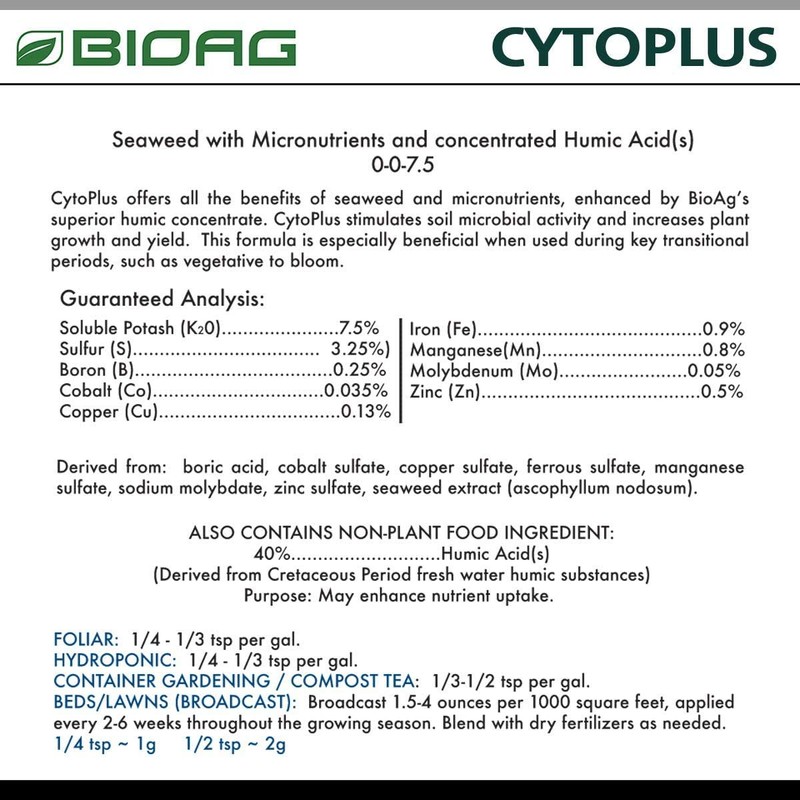BioAg CytoPlus Organic Humic Acid Plus Seaweed Extract, Essential Micronutrients,