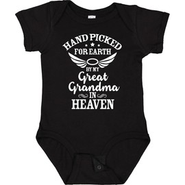 inktastic Handpicked for Earth By My Great Grandma in Heaven Baby Bodysuit Newborn 0040 Black 37290