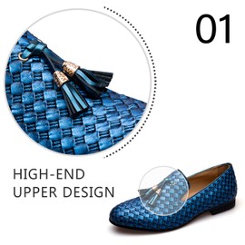 Men's Vintage Velvet Embroidery Noble Loafer Shoes Slip-on Loafer Smoking Slipper Tassel Loafer, Blue/02, 11.5 US