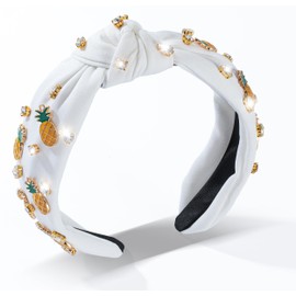 Pineapple Headbands Fruit Headband for Women Sparkly Crystal Rhinestone Pineapple Charm Headbands Embellished White Top Knot Headband Summer Vacation Beach Pool Party