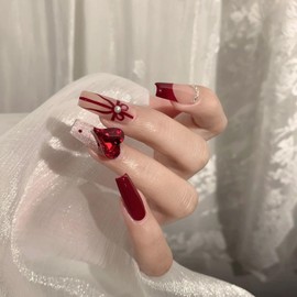 BaraRose Gel Nail Parts Nail Parts Heart Heart Nail Accessories Nail Stone Bling Crystal Nail Art Diamond Nail Art (Red 8mm 40pcs)