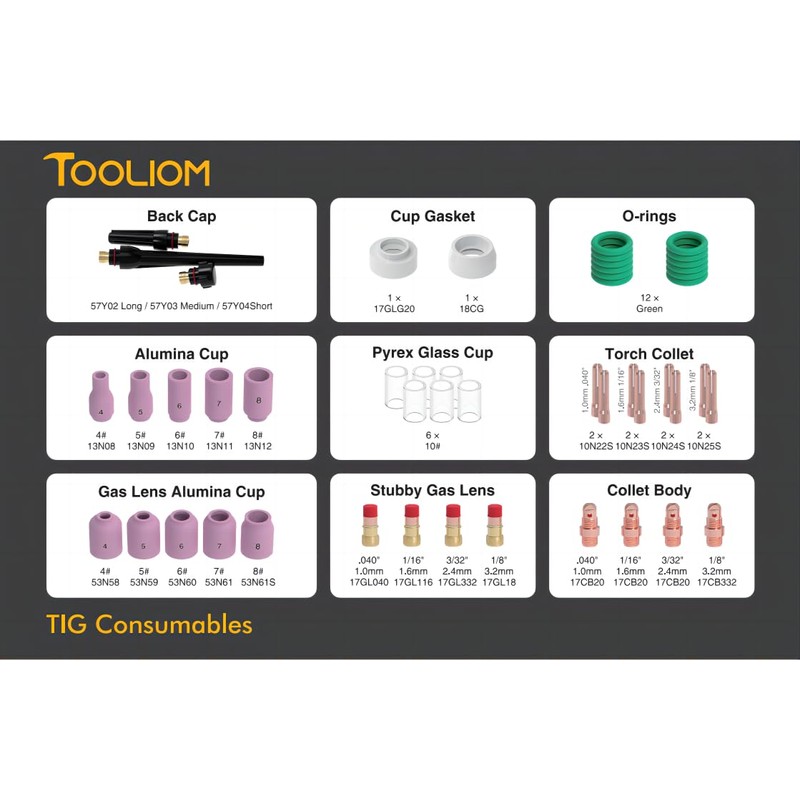 TOOLIOM 49PCS TIG Welding Torch Accessories Kit Stubby Gas Lens