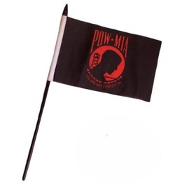 POW MIA POWMIA Red 4"x6" Flag Desk Set Table Stick Staff Gold Base