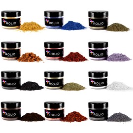 Rolio Mica Powder, 10g, 12 Jars - Pearlescent Color Pigment - Art Set for Resin Epoxy - for Soap Making, Nail Polish Set, Lip Gloss Set, Eye Shadow, Bath Bomb, Slime & Candle Jars - (Earth Colors Set)