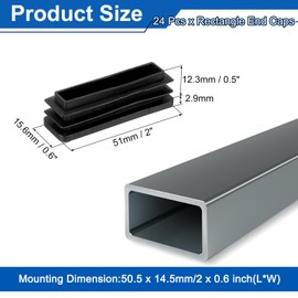 uxcell 24 Pcs Rectangle Tubing End Caps 2 x 5/8 Inch Plastic Hole Plugs Insert End Cap for Metal Tubing Post Chair Leg Table Bookshelves Furniture, Black