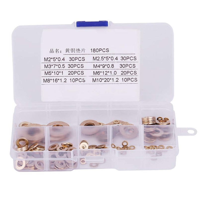 Flat Washers Brass 180pcs Metric Washers 8 Sizes M2 M2.5