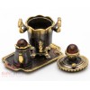 Brass Amber Figurine souvenir of Russian Samovar Teapot set souvenir