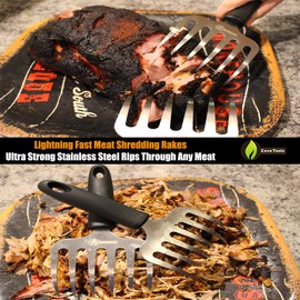 Cave Tools Metal Meat Claws for Shredding Pulled Pork, Chicken, Turkey, and Beef- Handling & Carving Food - Barbecue Grill Accessories for Smoker, or Slow Cooker (Rake Grip)
