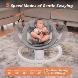 Prisag Remote Control Baby Swing - 5 Speeds,5-Point Harness, Bluetooth & 10 Music Tunes