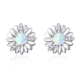 KINGWHYTE Daisy Flower Earrings S925 Sterling Silver Opal Studs Earrings Daisy Earrings Birthday Jewelry Gift for Women