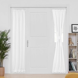 Deconovo Blackout Door Curtain – Thermal Insulated Privacy Curtain for French & Front Doors with Adjustable Tieback, Room Darkening, Energy Saving, Noise Reducing,White,W25 x L80,1 Panel