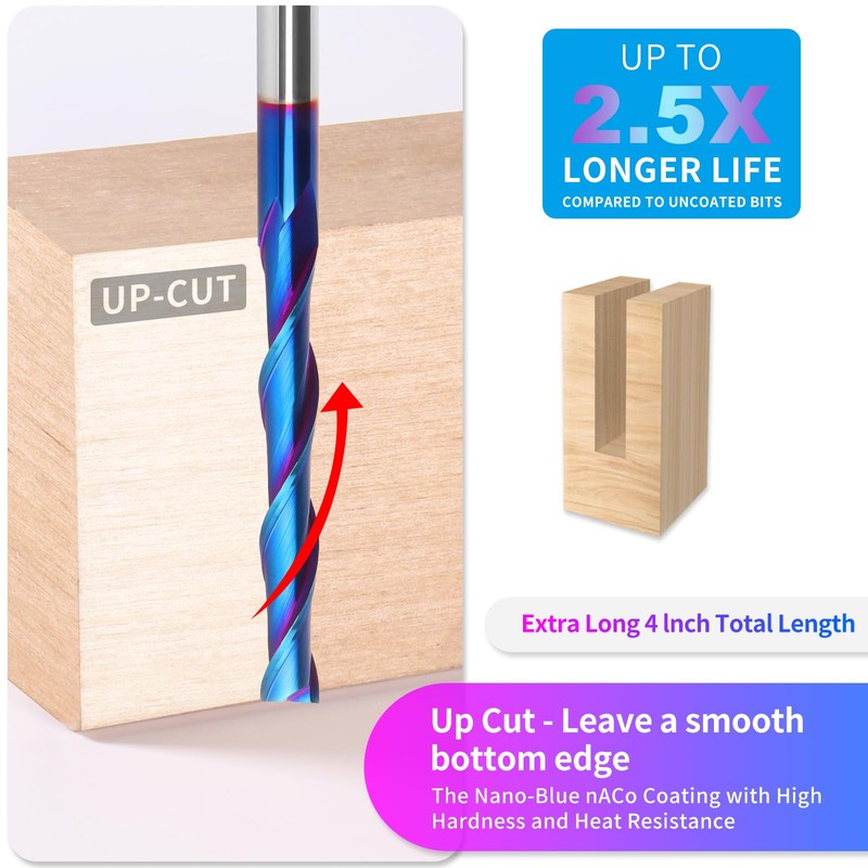 EANOSIC Extra Long 4 Inch Upcut Spiral Router Bit 1/4