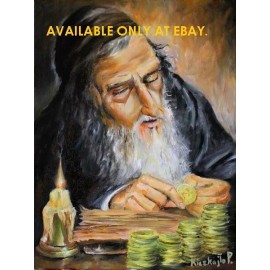 PICTURE OF JEWISH MAN COUNTING COINS MONEY FOR LUCK - ZYD NA SZCZESCIE