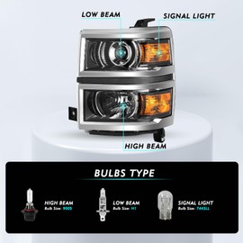 TUSDAR Projector Headlights Pair 2014 2015 for Chevy Silverado 1500 Halogen Factory OE Style 14 15 Chevy Silverado 1500 Headlamp Chrome Housing Amber Reflector Left Right Side