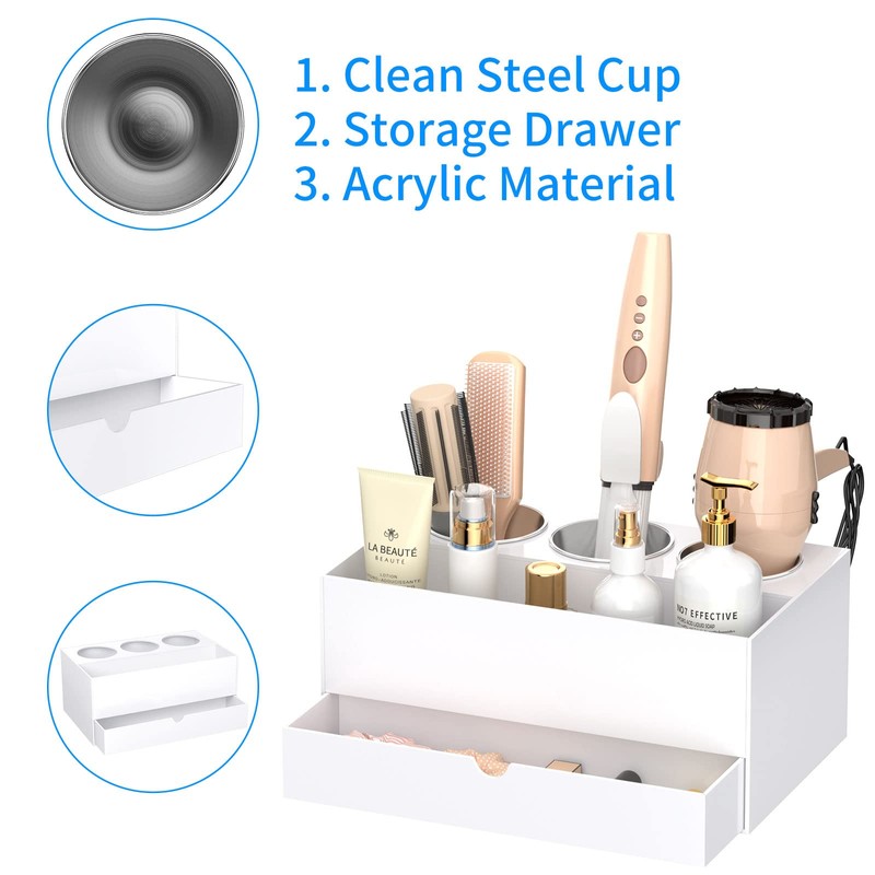 NIUBEE Hair Tool Organizer, White Acrylic Hair Dryer and Styling