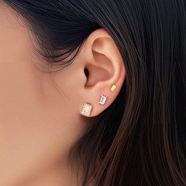 Nearawing 3 - Piece Tiny Earrings Studs Set for Women - Hypoallergenic 925 Sterling Silver, 14K Gold Plated, Cubic Zirconia Inlaid - Ideal for Multiple Piercings & All Occasions (Gold 3 Pairs stud1)