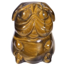 KYEYGWO Mini Stone Dog Figure Decoration, 2.8 cm Tiger's Eye High Crystal Pug Statues Puppy Pocket Stones Gemstone Puppy Sculpture Hand Carved Healing Stone Animal Ornament for Home and Office